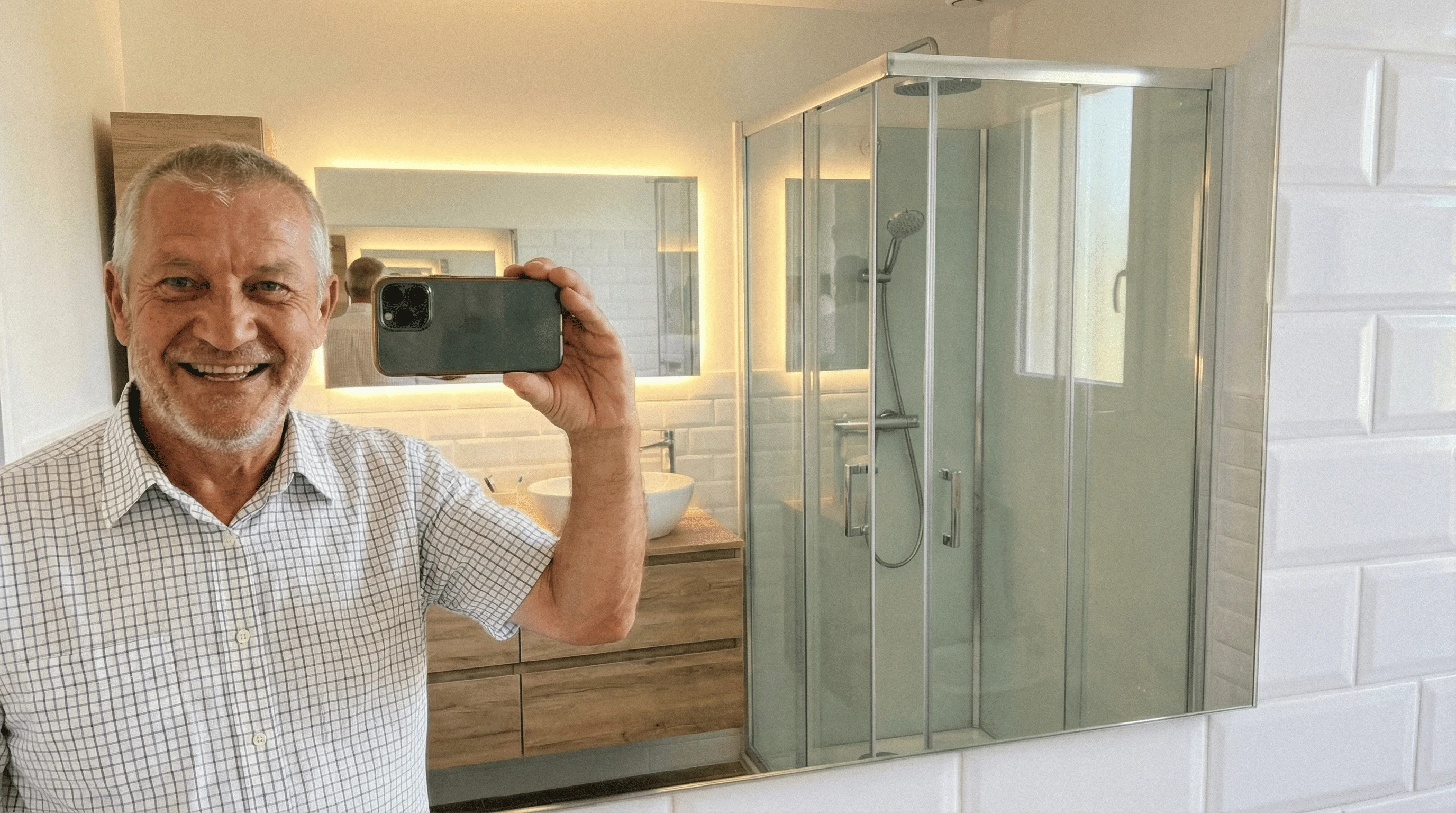 Ron smiling, taking a selfie at home