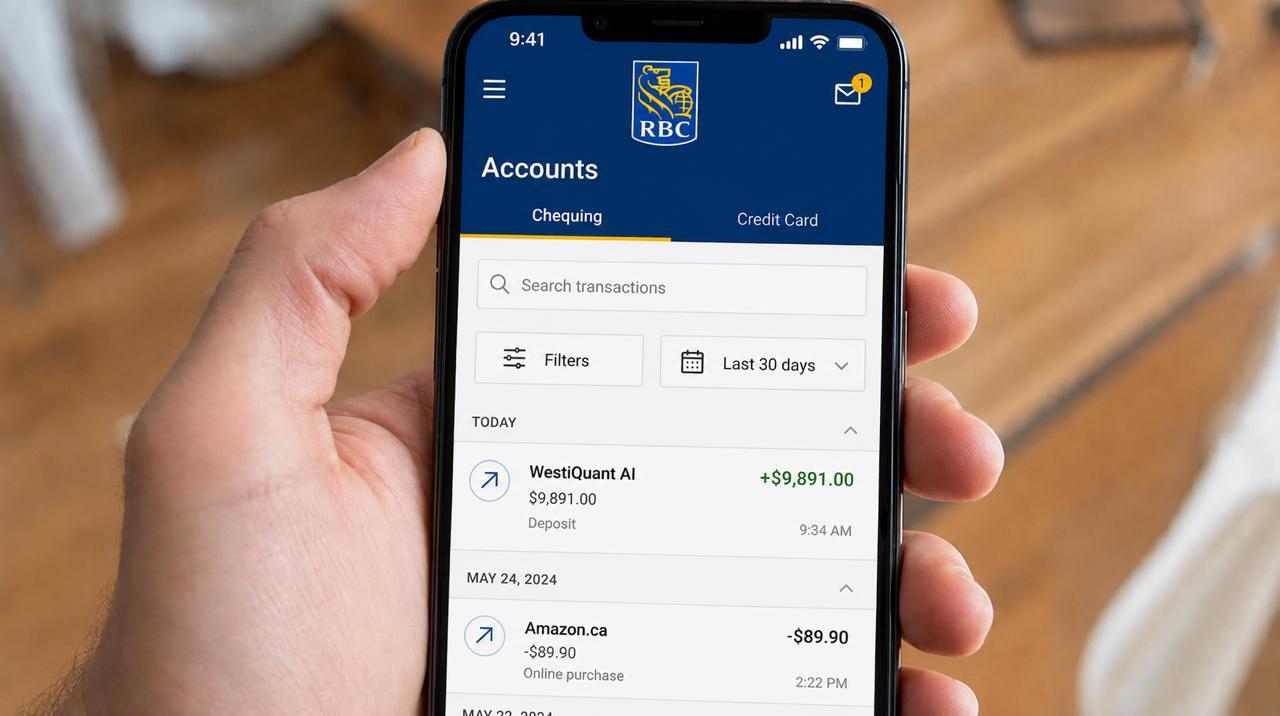 A WestiQuant AI deposit notification on a banking app